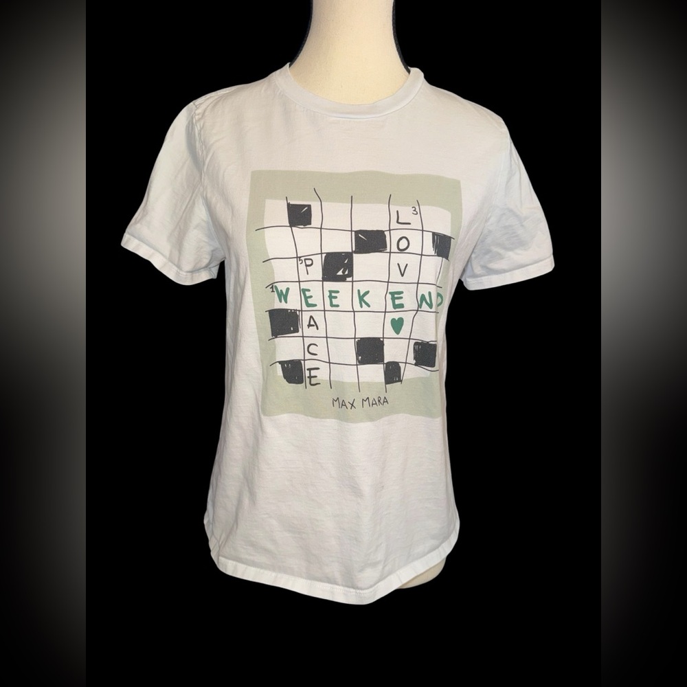 Max Mara Sante Weekend Organic Cotton T Shirt Crossword Peace Love - Picture 2 of 5